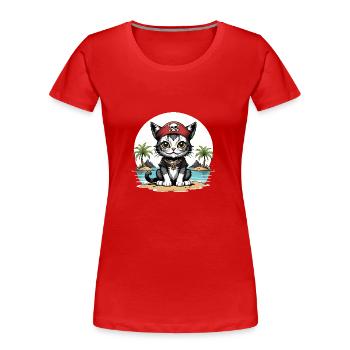 Pirat Katze Lustig Kinder Shirt Geschenk Piraten - Frauen Premium Bio T-Shirt - Rot - Vorne - Mia (176cm)