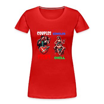 Les couples se disputent, les célibataires se détendent – Pas de stress, juste du plaisir - T-shirt bio Premium Femme - rouge - Devant - Mia (176cm)