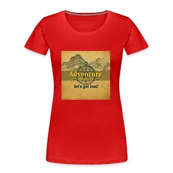 Das Abenteuer wartet auf den Vintage Map Travel Explorer - Frauen Premium Bio T-Shirt - Rot - Vorne - Mia (176cm)