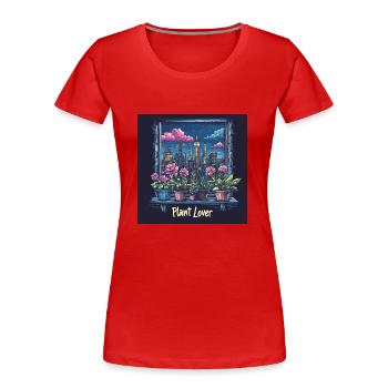 Amoureux des plantes NYC - T-shirt bio Premium Femme - rouge - Devant - Mia (176cm)