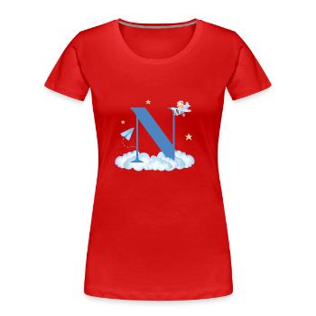 Buchstabe n Blaue Wolken Flugzeug Kind - Frauen Premium Bio T-Shirt - Rot - Vorne - Mia (176cm)