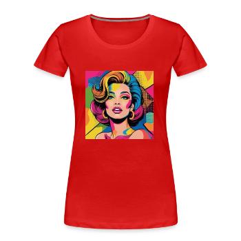 Avatar de femme pop art audacieux avec des couleurs vives - T-shirt bio Premium Femme - rouge - Devant - Mia (176cm)