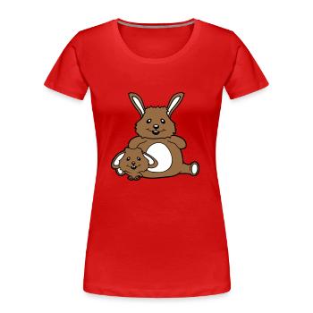 2 Lapins Enfant Papa Maman Doux Deux Gros Petit Gras - T-shirt bio Premium Femme - rouge - Devant - Mia (176cm)