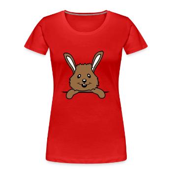 Hase Brusttasche Hemdtasche Tasche unterwegs lacht - Frauen Premium Bio T-Shirt - Rot - Vorne - Mia (176cm)
