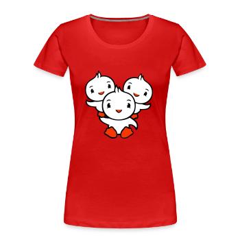 3 canards papa maman enfants épaules tenant cirque - T-shirt bio Premium Femme - rouge - Devant - Mia (176cm)
