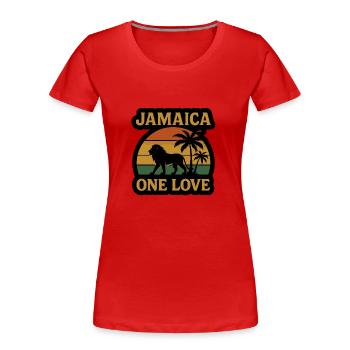 Jamaica Lion Palmtree - Frauen Premium Bio T-Shirt - Rot - Vorne - Mia (176cm)