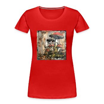 Graffiti, Toadstools, Mushrooms, Rust, Metal, Street Art - Women's Premium Organic T-Shirt - red - Front - Mia (176cm)