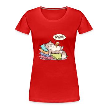 Chat paresseux avec pizza - T-shirt bio Premium Femme - rouge - Devant - Mia (176cm)