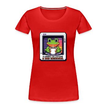 Running on Caffeine and Bad Decisions – Pixel Frog - Frauen Premium Bio T-Shirt - Rot - Vorne - Mia (176cm)