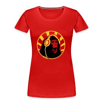 Monkey with Headphones - T-shirt bio Premium Femme - rouge - Devant - Mia (176cm)
