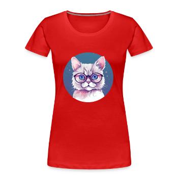 Stilvolles Katzenportrait mit Brille - Frauen Premium Bio T-Shirt - Rot - Vorne - Mia (176cm)