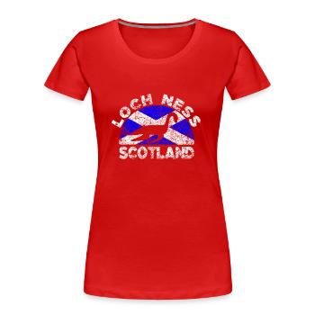 Grunge Nessie Loch Ness Scotland Flag - Women's Premium Organic T-Shirt - red - Front - Mia (176cm)