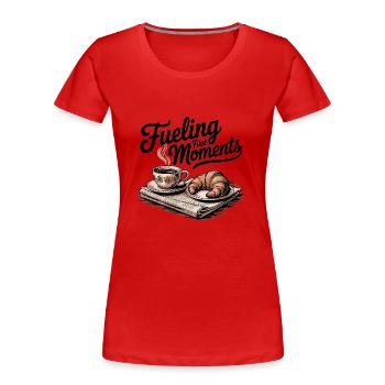 Alimenter les premiers moments – Café et croissant - T-shirt bio Premium Femme - rouge - Devant - Mia (176cm)