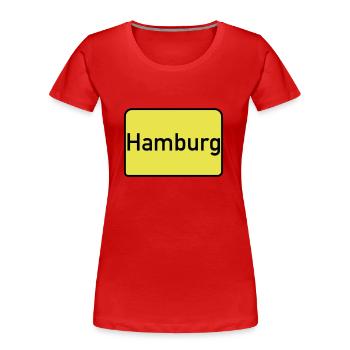 Ortsschild Hamburg - Frauen Premium Bio T-Shirt - Rot - Vorne - Mia (176cm)