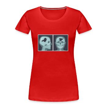 Motif drôle de rayons X - oiseau dans la tête - T-shirt bio Premium Femme - rouge - Devant - Mia (176cm)