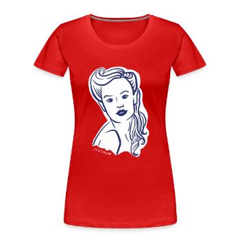 40er Jahre / Frau Porträt / Frauenpower / minavi - Frauen Premium Bio T-Shirt - Rot - Vorne - Mia (176cm)