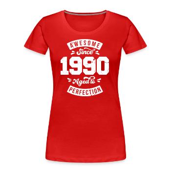 Anniversaire des années 1990 vintage - rétro des années 1990 - T-shirt bio Premium Femme - rouge - Devant - Mia (176cm)