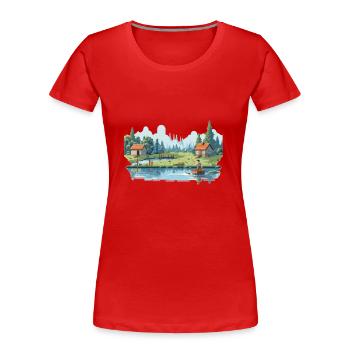 Angler Natur 8Bit Stil - Frauen Premium Bio T-Shirt - Rot - Vorne - Mia (176cm)