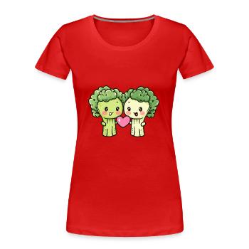 Brokkoli Paar Liebe Herz Comic - Frauen Premium Bio T-Shirt - Rot - Vorne - Mia (176cm)