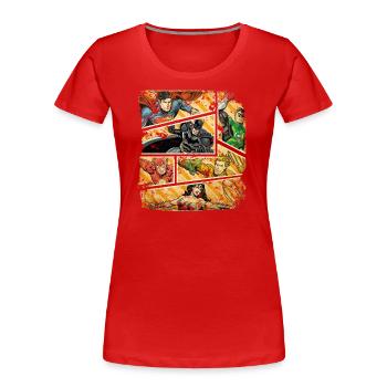 DC Comics Justice League Collage - Frauen Premium Bio T-Shirt - Rot - Vorne - Mia (176cm)