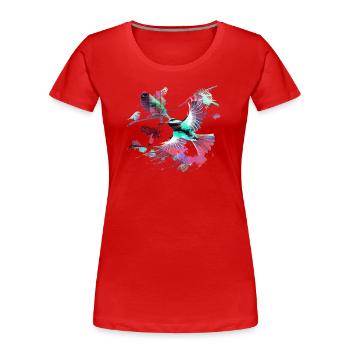 Oiseaux colorés, pinson,, troupeau d’oiseaux, graffitis - T-shirt bio Premium Femme - rouge - Devant - Mia (176cm)