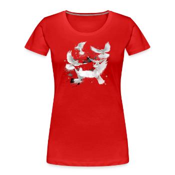 pigeons,sourds,oiseaux,troupeaux d’oiseaux,blancs,graffitis - T-shirt bio Premium Femme - rouge - Devant - Mia (176cm)