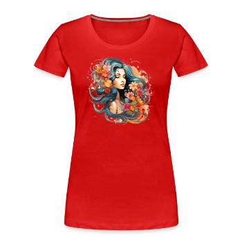 Frau verziert mit Blumen und tollen Farben - Frauen Premium Bio T-Shirt - Rot - Vorne - Mia (176cm)