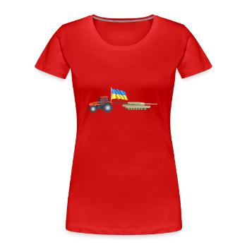 Ukrainian farmer steals Kiev tractor tank - Women's Premium Organic T-Shirt - red - Front - Mia (176cm)