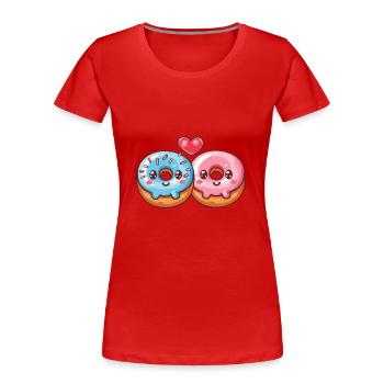 Beignets Couple Amour Coeur Saint Valentin - T-shirt bio Premium Femme - rouge - Devant - Mia (176cm)