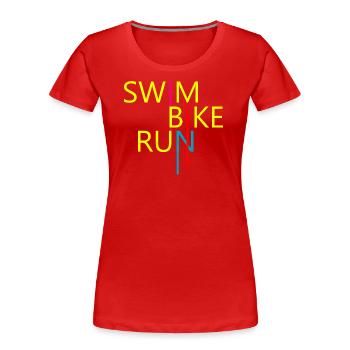 Triathlon Natation Bike Run - T-shirt bio Premium Femme - rouge - Devant - Mia (176cm)