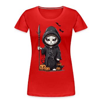 Mignon Grim Reaper Cats Halloween Design - T-shirt bio Premium Femme - rouge - Devant - Mia (176cm)