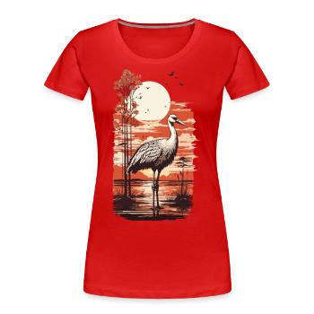 Asian Crane Art & Nature Bird Design - Women's Premium Organic T-Shirt - red - Front - Mia (176cm)