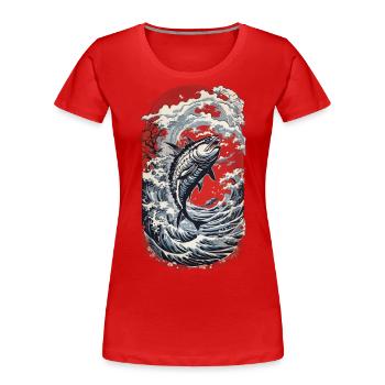 Japon pêche au thon Ukiyo-E vagues Art - T-shirt bio Premium Femme - rouge - Devant - Mia (176cm)