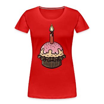 Birthday muffin with single candle gift idea - Women's Premium Organic T-Shirt - red - Front - Mia (176cm)