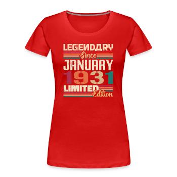 Birthday Gift Born in January 1931 - 1931 - Women's Premium Organic T-Shirt - red - Front - Mia (176cm)