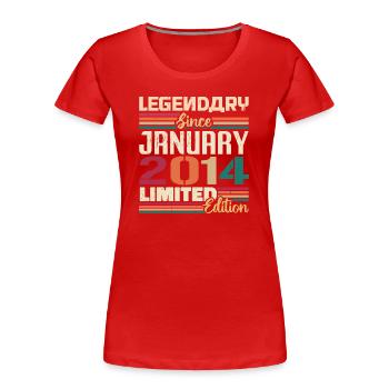 Geburtstagsgeschenk Geboren Im Januar 2014 - 2014 - Frauen Premium Bio T-Shirt - Rot - Vorne - Mia (176cm)
