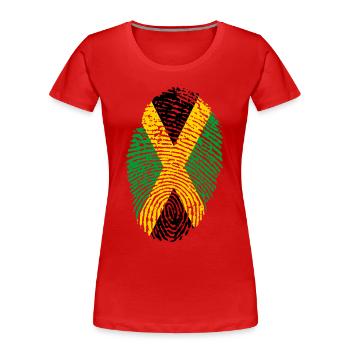 JAMAICA FINGERPRINT. RASTAFARI REGGAE RASTA - Women's Premium Organic T-Shirt - red - Front - Mia (176cm)
