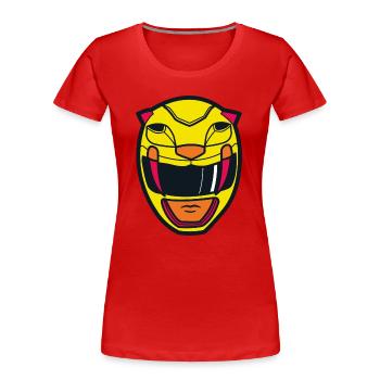 Power Rangers Gelber Ranger Helm Kostüm - Frauen Premium Bio T-Shirt - Rot - Vorne - Mia (176cm)