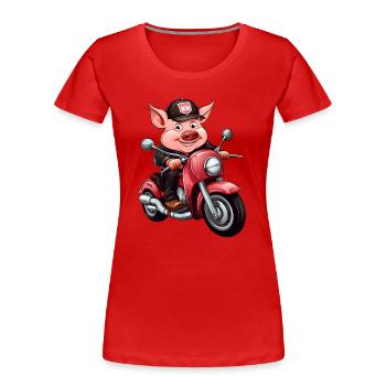 Schweine Motorrad / Motorradfahrer Schwein - Frauen Premium Bio T-Shirt - Rot - Vorne - Mia (176cm)