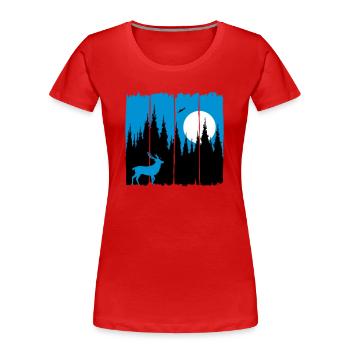 Chevreuil devant la lune / soleil habitants de la forêt chevreuil forestier - T-shirt bio Premium Femme - rouge - Devant - Mia (176cm)
