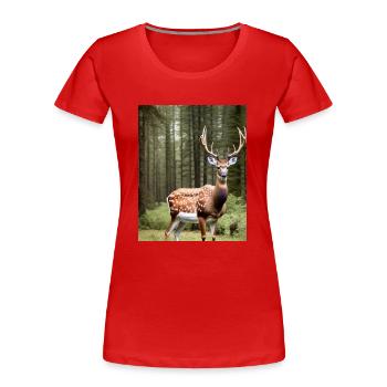 Cooles Comic-Porträt eines wilden Damhirsches majestätisch - Frauen Premium Bio T-Shirt - Rot - Vorne - Mia (176cm)