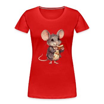 Souris heureuse avec biscuit au chocolat - T-shirt bio Premium Femme - rouge - Devant - Mia (176cm)