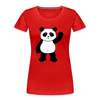 Upright standing panda bear waves friendly - Women's Premium Organic T-Shirt - red - Front - Mia (176cm)