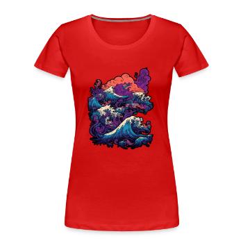 Tsunami-Welle japanische Kunst, niedrige Farbpalette - Frauen Premium Bio T-Shirt - Rot - Vorne - Mia (176cm)