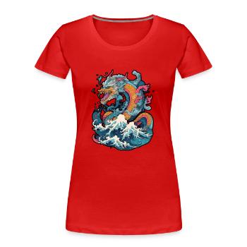 Chinese dragon emerging from water - T-shirt bio Premium Femme - rouge - Devant - Mia (176cm)