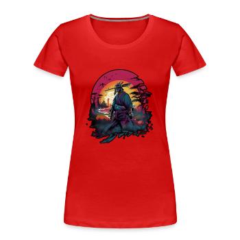 Chinese Warrior emerging from sunset, vector - T-shirt bio Premium Femme - rouge - Devant - Mia (176cm)