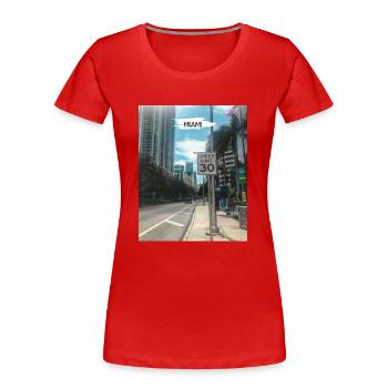 Miami Floride États-Unis - limite de vitesse 30 - T-shirt bio Premium Femme - rouge - Devant - Mia (176cm)