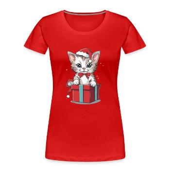 Cat Meowy Christmas | Kitten XMas Gift Sweet - Women's Premium Organic T-Shirt - red - Front - Mia (176cm)