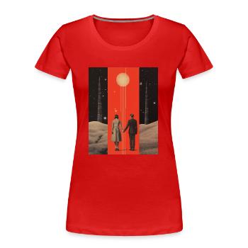 Zum Mond und zurück Collage - Frauen Premium Bio T-Shirt - Rot - Vorne - Mia (176cm)
