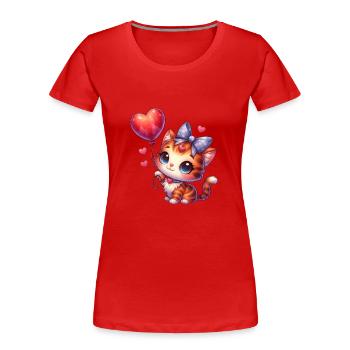 Cat Flying Up With Balloons Cute Cats - Women's Premium Organic T-Shirt - red - Front - Mia (176cm)